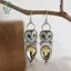 Retro Bạc Barn Owl Dangle Bông Tai Màu Vàng Tự Nhiên Citrine Inlay Mặc Hàng Ngày Dự Tiệc Quà Tặng Cho Nữ