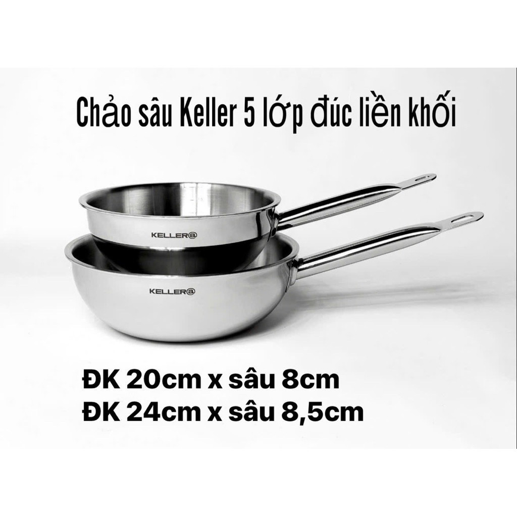 Chảo Thép 5 Lớp Đúc Liền Keller SUS304 Lòng Sâu 20/24cm Hàng Chính Hãng Đức Bảo Hành 24 Tháng