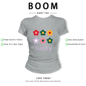 BOOM Áo Baby Tee Nữ Cotton Ôm Body-Áo Thun Ngắn Tay Y2K In Hình PhongCách Mùa Hè, Cổ Tròn Hàng Đầucách hàn quốc phong351