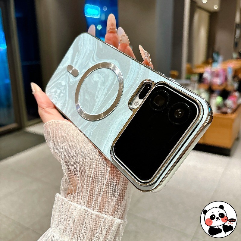 Vỏ Từ Tính Moiré Thanh Lịch Cho Vivo V40 V30 Pro T3 Ultra X200 X100 Pro X100s X80 5G 4G Vỏ Sạc Không Dây Da Sang Trọng Đơn Giản Mềm Mại Vỏ Điện Thoại Kinh Doanh