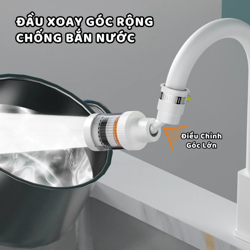 Đầu Vòi Lọc Nước 3 Lớp Xoay 360° HOMIE, Lọc Sạch Tạp Chất, Tiết Kiệm Nước, Chống Bắn, Dễ Lắp Đặt