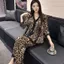 Bộ đồ ngủ in họa tiết da báo ren dành cho nữ kèm miếng đệm tích hợp để nghỉ ngơi trong phòng ngủ và đêm mặc thường ngày