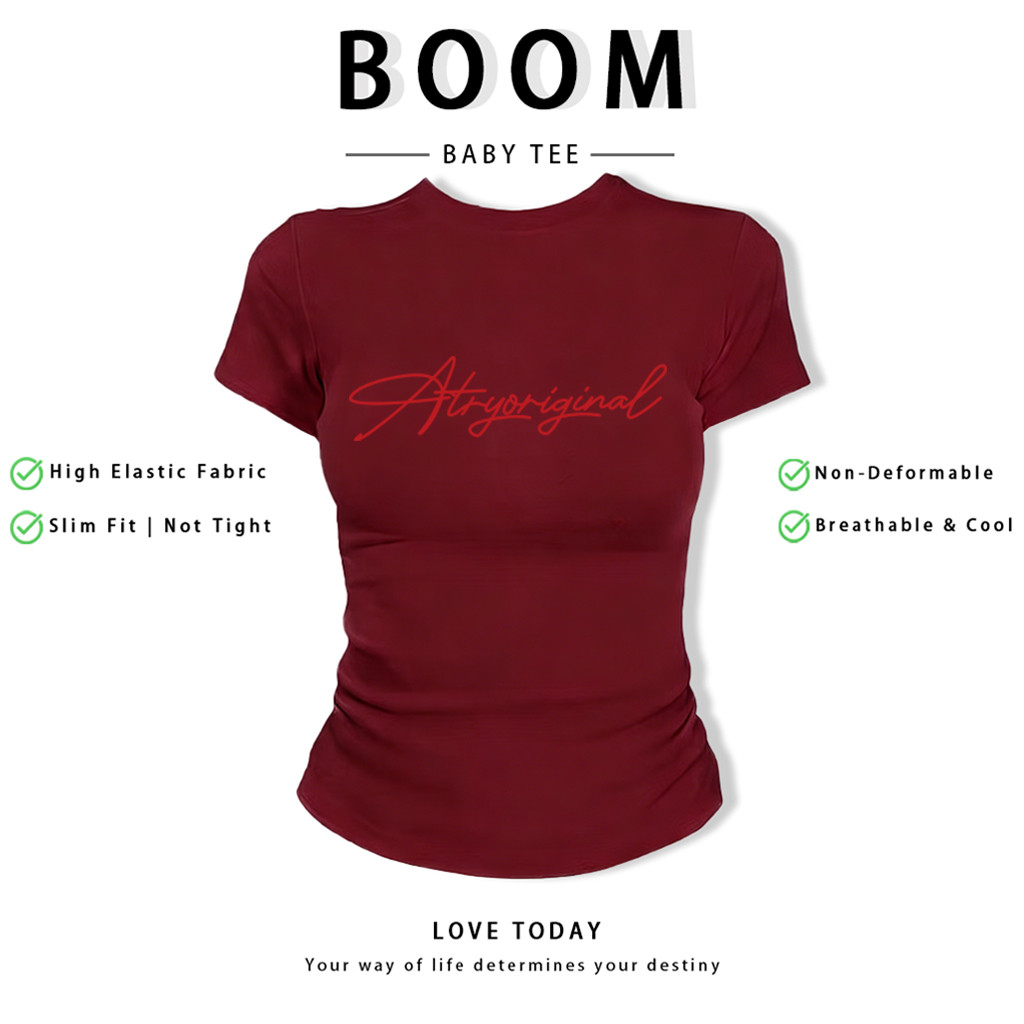 BOOM Áo Baby Tee Nữ Cotton Ôm Body-Áo Thun Ngắn Tay Y2K In Hình PhongCách Mùa Hè, Cổ Tròn Hàng Đầucách hàn quốc phong432