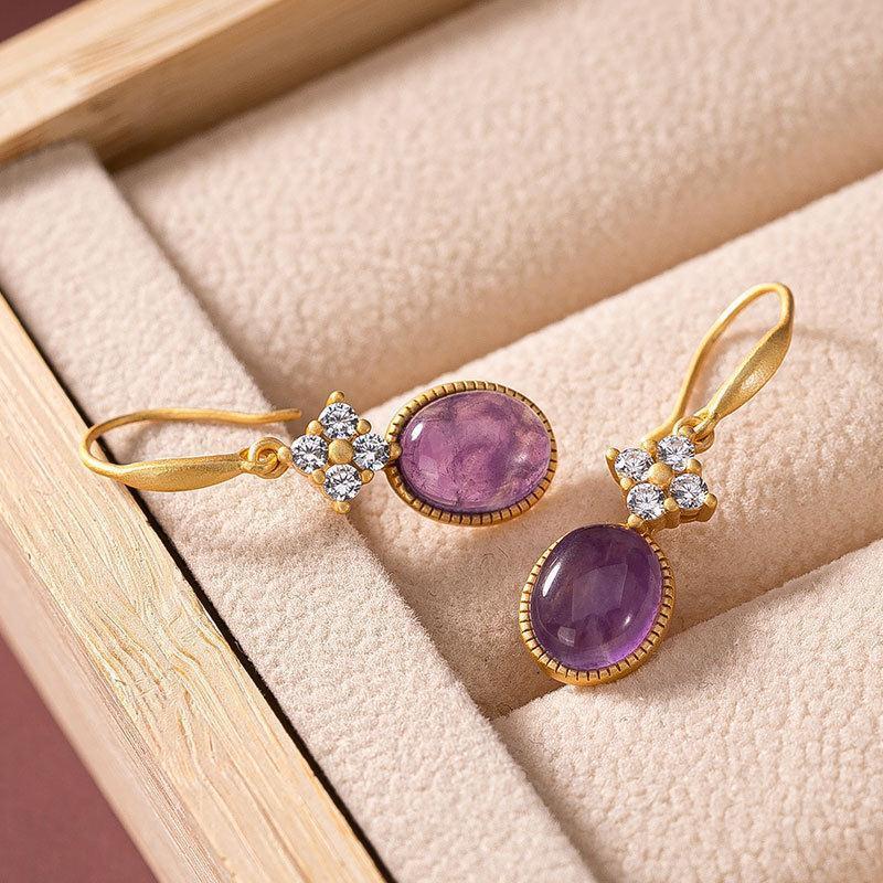 Bông tai nữ thạch anh tím tự nhiên bạc s925