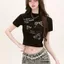 Áo thun ngắn tay ngắn Cotton nguyên chất Top Dopamine nơ in hình gấu ngắn nữ ngắn