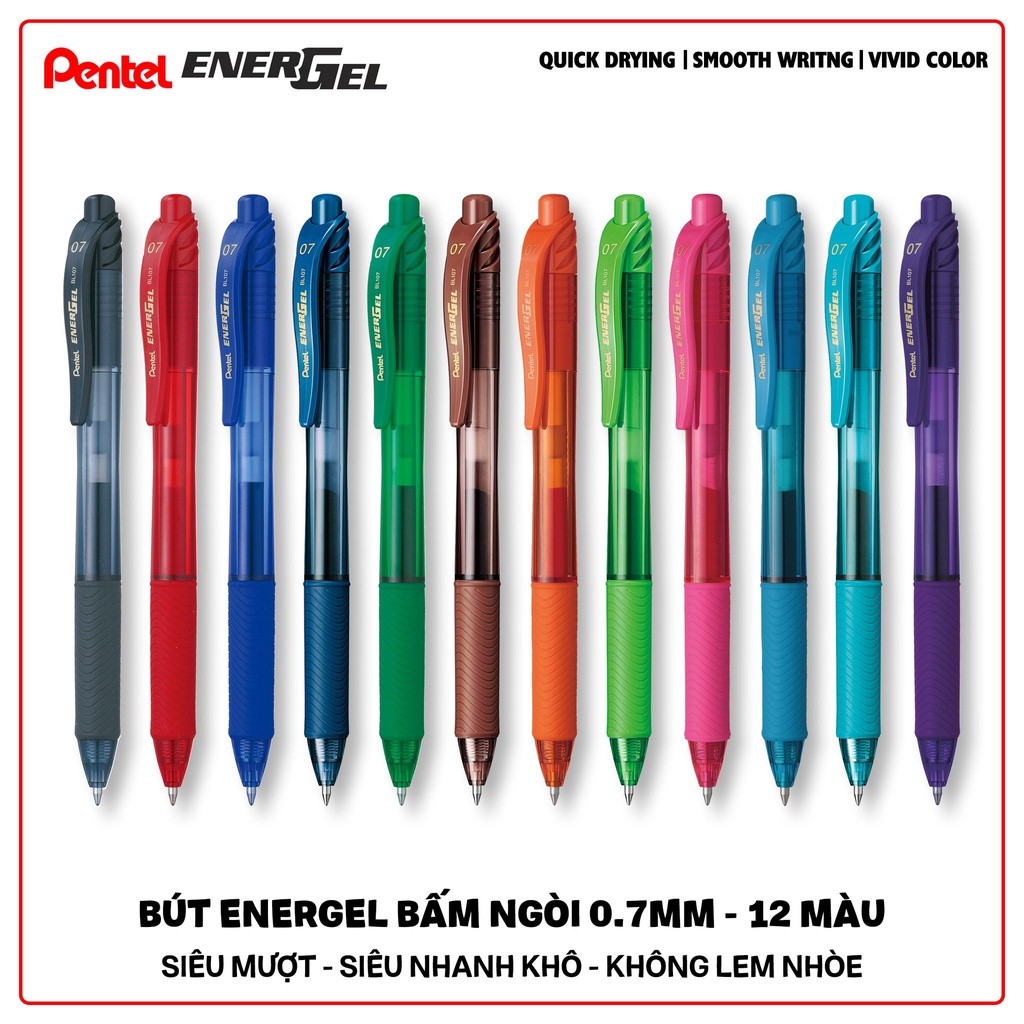 Bút gel Pentel BL107 ngòi 0.7mm mực viết trơn mượt siêu nhanh khô
