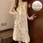 Bộ đồ ngủ đeo chéo mùa hè phong cách cổ điển Kích thước lớn mùa hè ngọt ngào với miếng đệm ngực Váy ngủ một mảnh