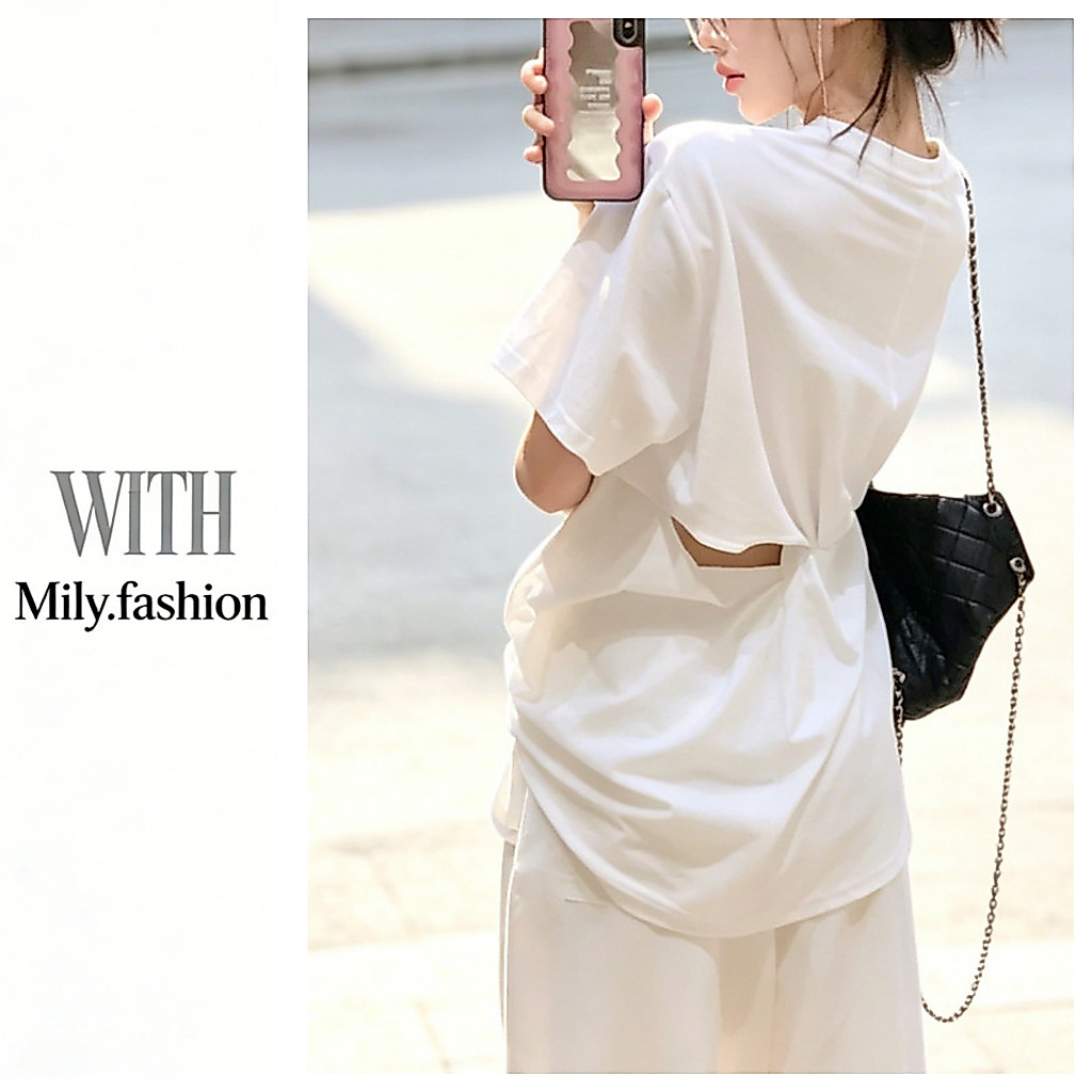 Milyfashion Cotton Nguyên Chất Thắt Lưng In Chữ Ngắn Tay Áo Thun Nữ Mùa Hè Thiết Kế Cẩn Thận Rời Thường Ngày Nửa Tay Top