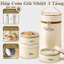 HỘP CƠM GIỮ NHIỆT 3 TẦNG INOX CAO CẤP - Lunch Box văn phòng, tặng túi giữ nhiệt, đũa thìa, dùng được lò vi sóng