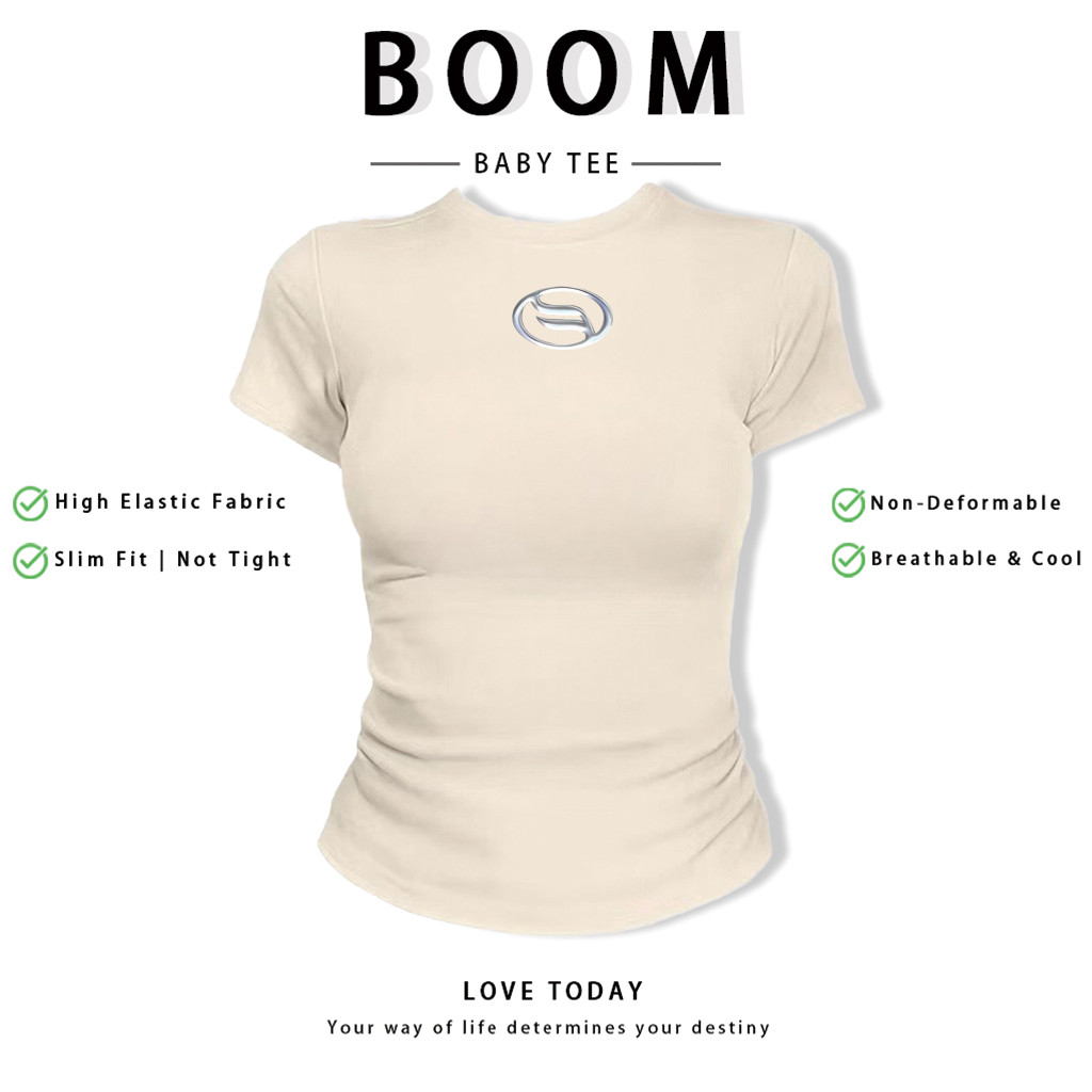 BOOM Áo Baby Tee Nữ Cotton Ôm Body-Áo Thun Ngắn Tay Y2K In Hình PhongCách Mùa Hè, Cổ Tròn Hàng Đầucách hàn quốc phong548