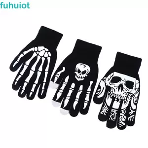 FUHUIOT Halloween Dạ Quang Găng Tay Punk Độc Đá Tay Chống Trượt Xương Kinh Dị Ấm Hơn Đồng Hồ Trang Phục Găng Tay Nửa Ngón Găng Tay