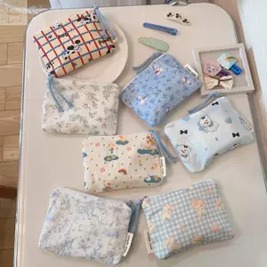 Ví đựng tiền xu Mini AWNGD, Túi đựng đồ lặt vặt có dây kéo vuông, In hình hoạt hình bằng vải Cotton Túi đựng tai nghe di động