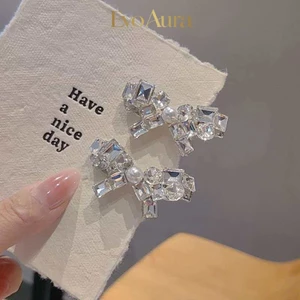 Sang Trọng Sáng Bóng Kim Cương Giả Nơ Tóc Pha Lê Nơ Bên Kẹp Thanh Lịch Nổ Barrette