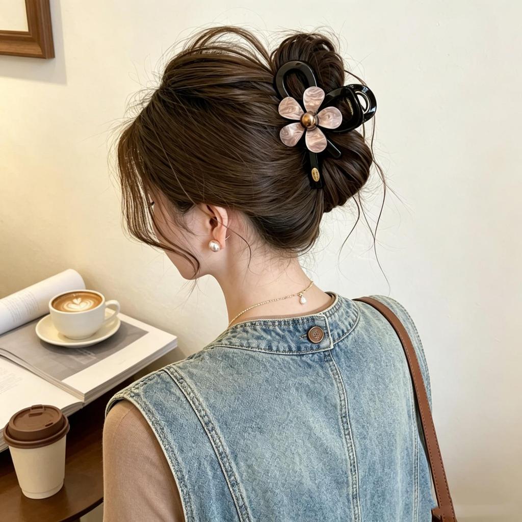 2026 Phong Cách Mới Pháp Cua Móng Vuốt Tóc Ánh Sáng Sang Trọng Zircon Giả Ngọc Trai Kẹp Nữ