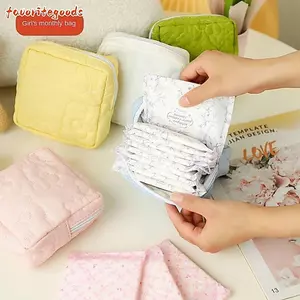 Túi thời gian FAVORITEGOODS, Túi trang điểm thiết kế hoa vuông, Ví Mini Cotton Polyester thời trang dành cho nữ Cô gái
