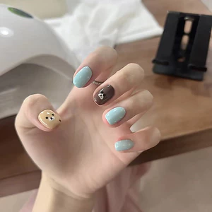Miếng Làm Móng Tay Tươi Hoạt Hình Gấu Trắng Chấm Bi Miếng Móng Tay Có Thể Đeo Được
