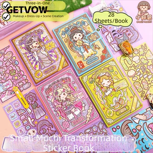 GETVOW 28 tờ Nhãn dán trang điểm Sách yên tĩnh, Phim hoạt hình Cabin DIY Nhãn dán trang điểm búp bê, Thiết kế lập thể phong cảnh dễ thương Làm đẹp Cảnh nhà Nhãn dán Sách trẻ em