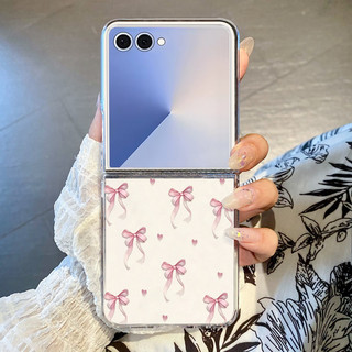 Ốp điện thoại Trong Suốt Họa Tiết Nơ Màu Hồng Cho Samsung Galaxy Z Flip 7 Flip 6 Flip 5 Flip 4 Flip 3 Trong Suốt Cứng PC Gấp Ốp điện thoại Cho Samsung Z Flip7 Z Flip6 Flip5 Flip4 Flip3