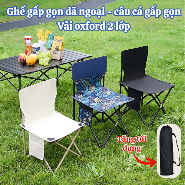 Ghế gấp gọn dã ngoại Dinohome, ghế câu cá, ghế picnic du lịch vải Oxford 2 lớp, khung thép chịu lực