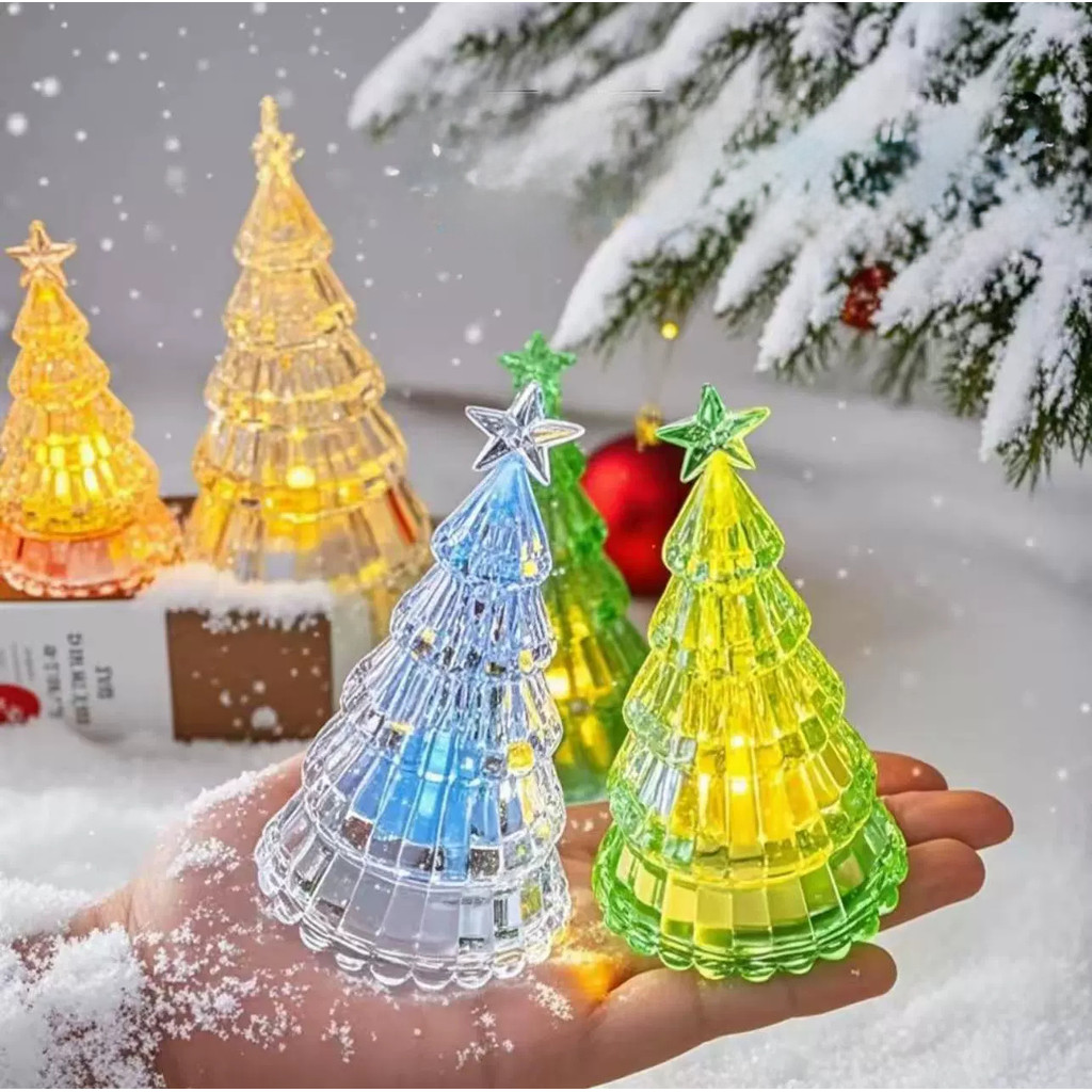 Trang trí Giáng sinh Cây thông Noel phát sáng Đèn ngủ pha lê Trang trí máy tính để bàn