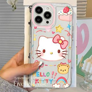 Ốp lưng mèo Kitty hoạt hình dễ thương Ins Hàn Quốc cho iPhone 11 15 14 13 12 Pro Xs Max XR X 7 8 Plus SE HD Ốp lưng TPU mềm trong suốt Vỏ điện thoại siêu mỏng Vỏ bảo vệ chống sốc