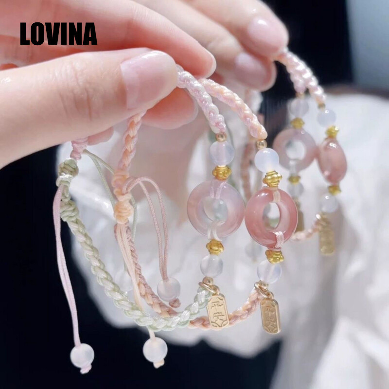 Vòng tay Peach Blossom Pink Peace cho bé gái, thiết kế dây thừng thủ công