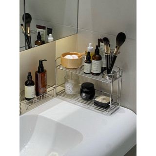 Washstand Giá Để Đồ Để Bàn Hộp Bảo Quản Thoát Nước Lưu Trữ Thép Không Gỉ Mỹ Phẩm Giỏ Giỏ Sắt Vệ Sinh Phòng Tắm