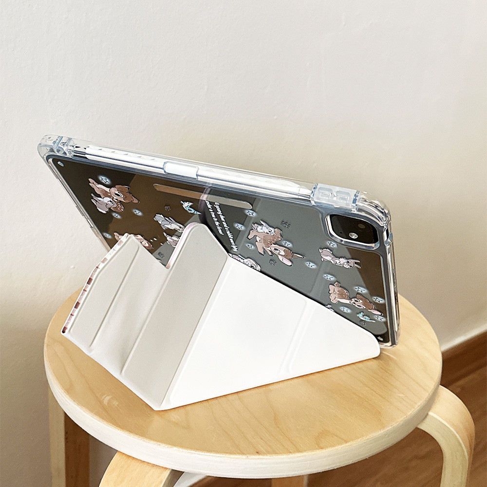 Vỏ Có Thể Gập Lại Y Da Hươu Bunny Cho Mini6 Mini7 A17Pro IPad 5 6 7 8 9 10 11 A16 Air 2 3 4 5 6 Air 11 M2 M3 Pro10.5 Pro11 2018 2020 2021 2022 M4 Pro13 2024 Bút Chì Khe cắm