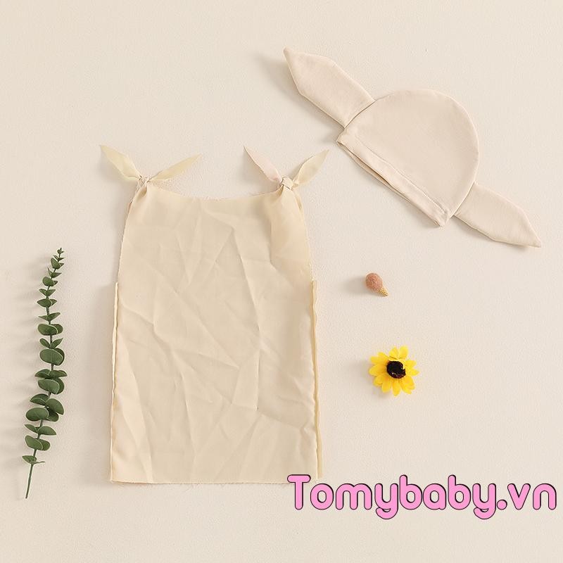 Bé 2 Bộ Trang Phục Halloween Không Tay Nút Thắt Vai Áo Vest Màu Trơn Có Mũ Bộ Trang Phục Người Ngoài Hành Tinh