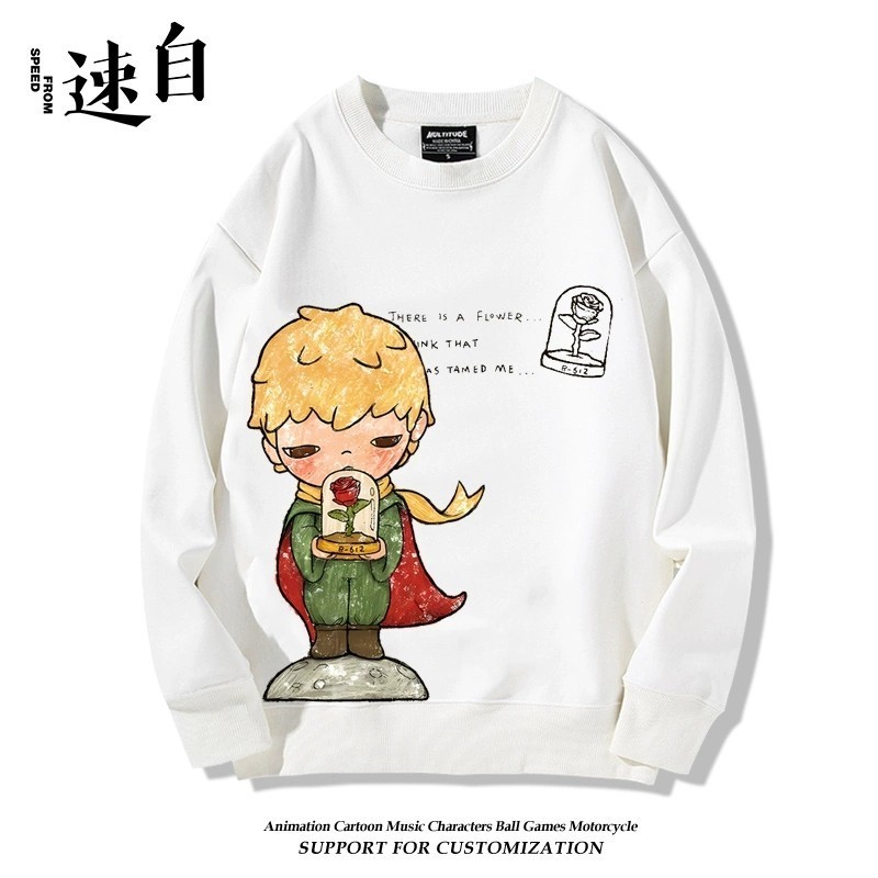 Cặp đôi thời trang Hirono Ono - Áo hoodie cổ tròn và quần áo đồng bộ, phong cách hoàng tử nhỏ, thích hợp mùa thu đông