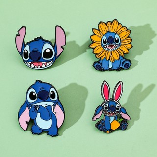 4 Cái / bộ ‌Hoa Hướng Dương Stitch Bunny Tai Stitch Hợp Kim Pin Hoạt Hình Kim Loại Thổ Cẩm Cho Túi Mũ Sinh Viên