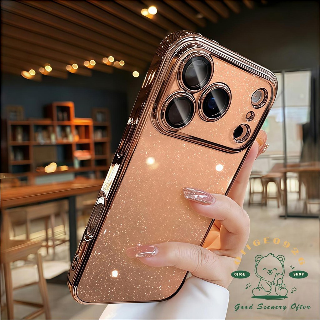 【 Ốp lưng iPhone17 】 Vỏ điện thoại lấp lánh mạ cam iphone 17 Pro Max 16 15 14 13 12 cho vỏ iPhone PC Vỏ cứng chống sốc