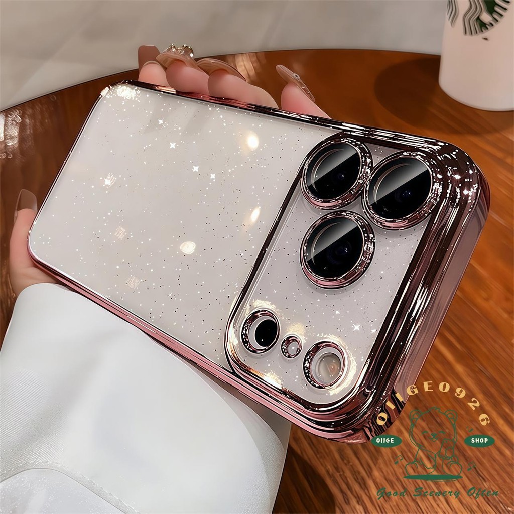 【 Ốp lưng iPhone17 】 Vỏ điện thoại lấp lánh mạ cam iphone 17 Pro Max 16 15 14 13 12 cho vỏ iPhone PC Vỏ cứng chống sốc