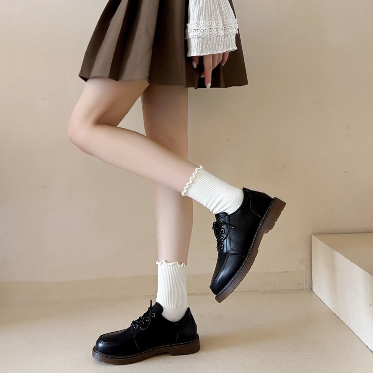 Thu Đông Phong Cách Mới Preppy Phong Cách Nhật Bản Retro Mary Jane Giày Da Nhỏ ins Mũi Tròn Ren Thời Trang Thoải Mái Mặc Bên Ngoài Chống Trơn Trượt Chống Mài Mòn Giày Đơn Đen Nhật Bản jk Giày Nữ F