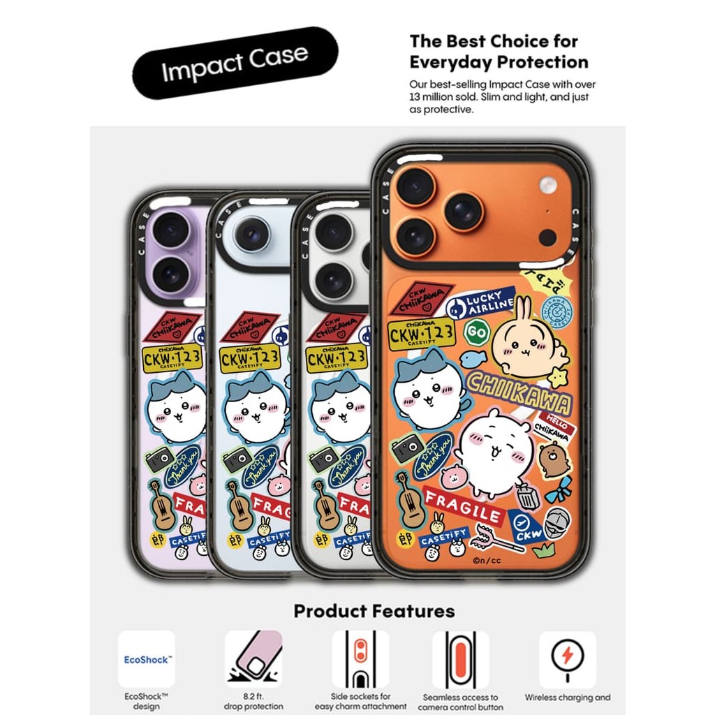 CASECASE X Chiikawa Hành Lý Miếng Dán Ốp Lưng Đen Trong Suốt Cứng Hút Từ Tính Tác Động Cho Apple IPhone 12 13 14 15 16 17 Pro Max Air Plus Có Hộp