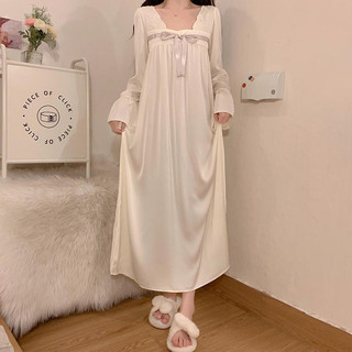 Bộ đồ ngủ nữ phong cách hoàng gia Hanfu, chất liệu lụa băng, dáng dài tay