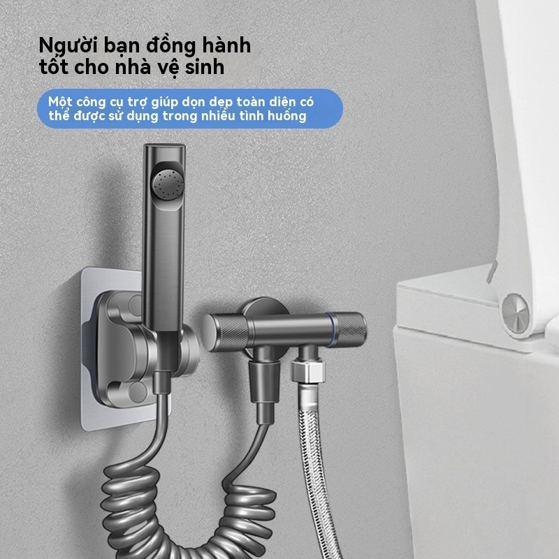 Bộ Vòi Xịt Toilet Không Khoan Lỗ, Kèm Giá Đỡ, Tăng Áp, Thiết Kế Tự Dính Cho Nhiều Loại Tường, Điều Chỉnh Độ Cao, Màu Đen
