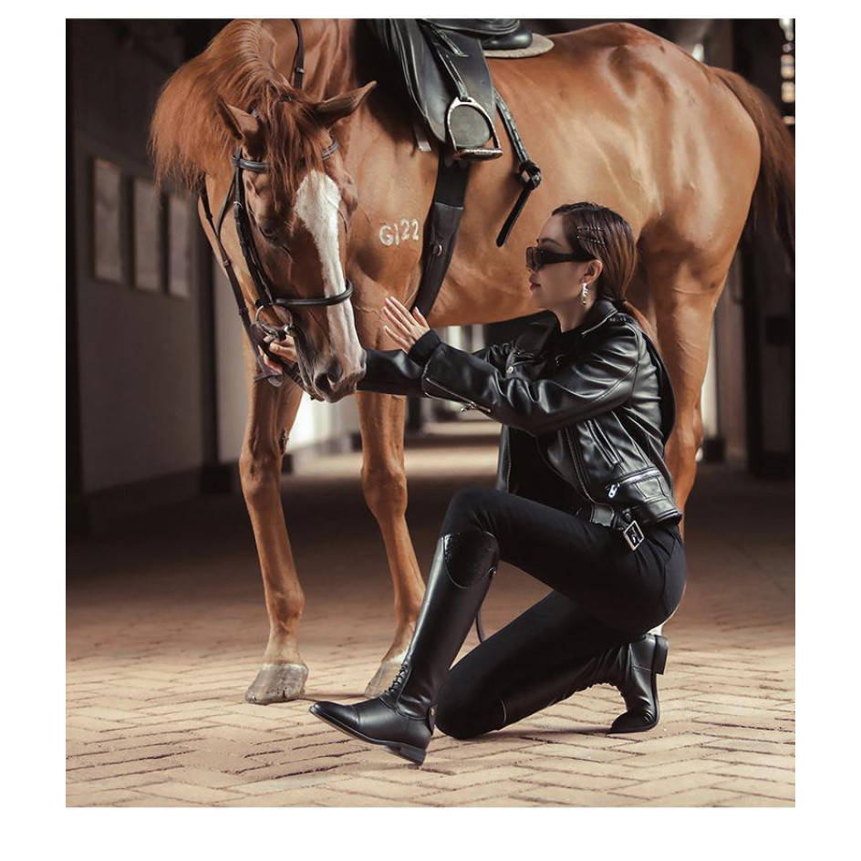 Mùa Thu Đông 2025 Hiệp Sĩ Giày Nữ Retro Nhưng Đầu Gối Thấp Gót Equestrian Giày Hiệp Sĩ Giày Bốt Kích Thước Lớn Giày 48 Thời Trang