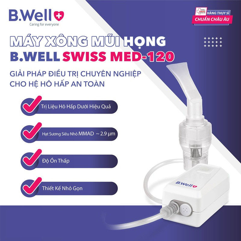 [VOUCHER 50K MỞ BÁN] Máy xông phun khí dung mũi họng B.Well Swiss MED-120 Nhập khẩu Thụy Sỹ chính hãng Bảo hành 3 năm