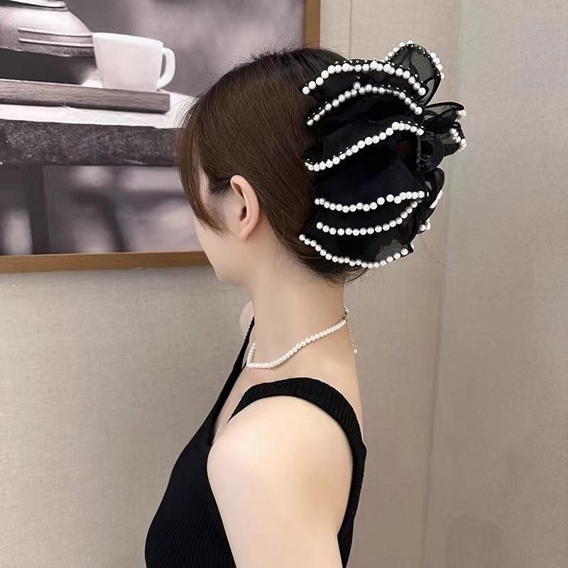 Kẹp Tóc Nơ Cổ Điển SS24, Mềm Mại Và Tăng Mọc Tóc, Dễ Phối Đồ Và Sành Điệu, Kẹp Cầm Nắm, Hàng Mới Về Women Hoa Xốp Cua
