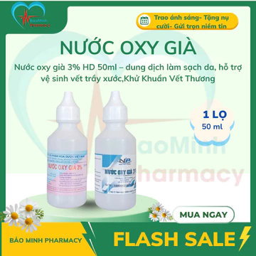 Nước oxy già 3% HD 50ml – dung dịch làm sạch da, hỗ trợ vệ sinh vết trầy xước,Khử Khuẩn Vết Thương