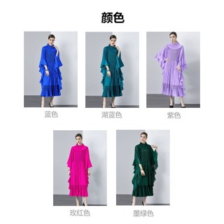 Đầm Miyake nửa cổ rùa tay búp bê, thiết kế xếp ly sang trọng và thanh lịch, form ômbody