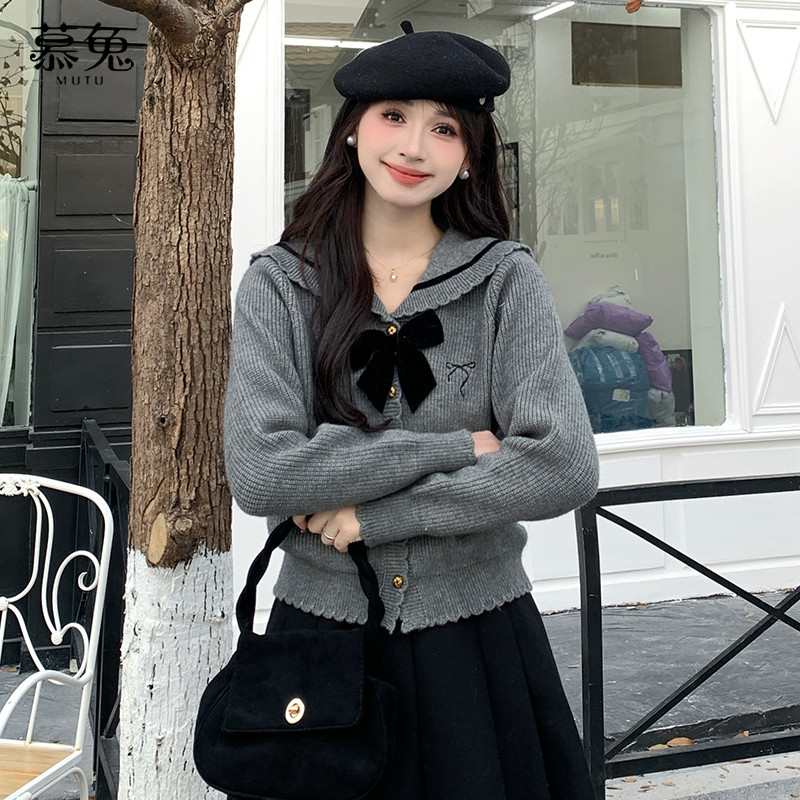 Mutu Pháp Nơ Áo Len Cardigan Nữ 2026 Phong Cách Mới Mùa Xuân Cao Cấp Rời Dài Tay Áo Len Top