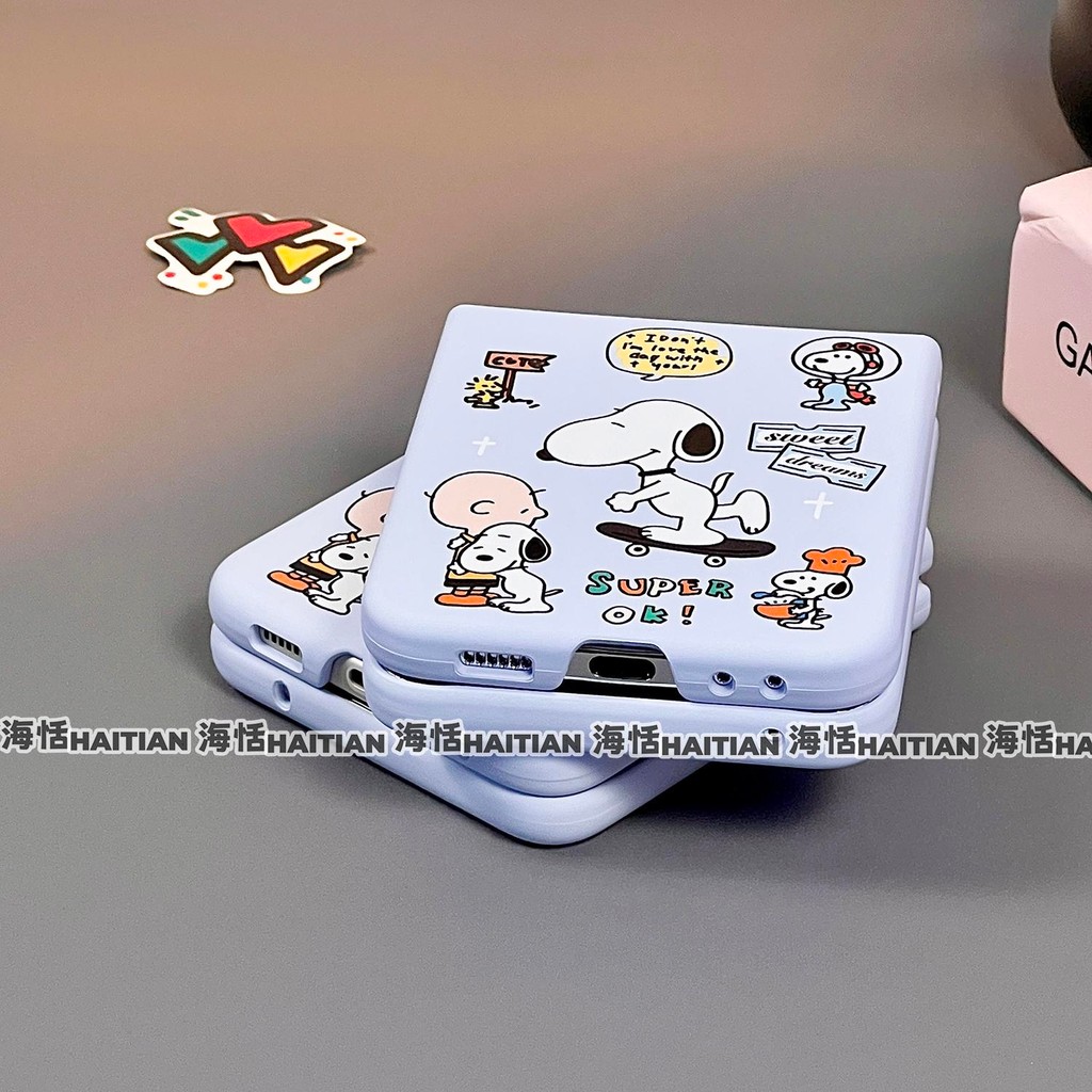 Ốp Điện Thoại Thích Hợp Cho Samsung Galaxy ZFlip7 Blue Cartoon Dễ Thương Snoopy Cho ZFlip 7 6 5 4 3 5G N3Flip MixFlip Dây Có Thể Gập Lại Vỏ Bảo Vệ Cứng