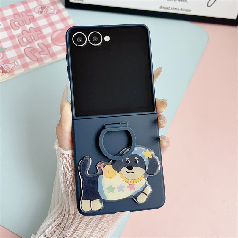 Slim Gradient Hoạt Hình Xúc Xích Chó Nhẫn Ốp Lưng Điện Thoại Samsung Galaxy Z Flip 7 Flip 6 Flip 5 Chống Sốc Mềm Vòng Khóa Bao