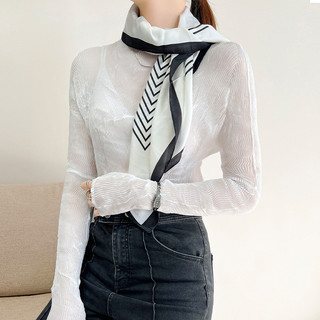 Miyake Áo sơ mi nữ tay dài siêu mỏng, chống nắng, phong cách phương Tây