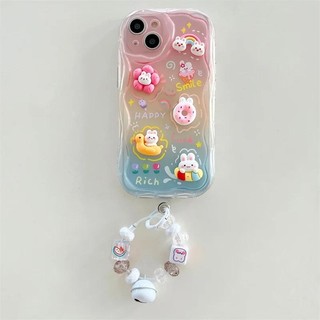 Gradient Rainbow 3D Vịt Thỏ Dây Xích Dành Cho Infinix Hot 50 50i 40 40i 30i Smart 10 Plus 9 8 7 Tecno Spark Go 20 20C 10 Pro 10C 30C 4G Vỏ Điện Thoại TPU