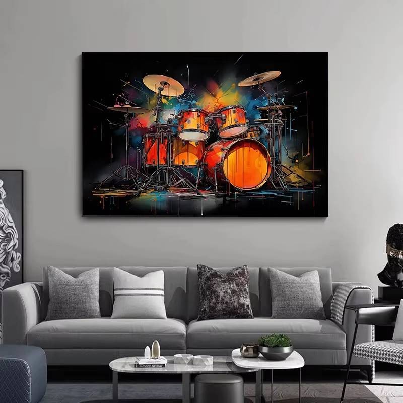 Trừu Tượng Nhiều Màu Sắc Nghệ Thuật Nhạc Cụ Trống Bộ Đàn guitar poster In canvas Tranh Tường Nhạc Nghệ Thuật Tranh Nhà Phòng Ngủ Trang Trí