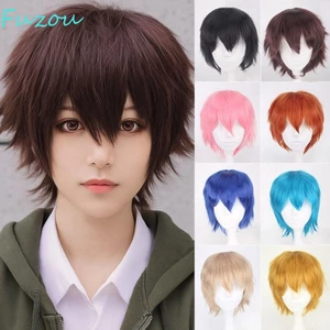 FUJIOU Anime Cosplay Tóc Giả, Tổng Hợp Chịu Nhiệt Tóc Ngắn Thẳng, Đẹp Trai Đỏ Trắng Hồng Xám Nâu Nhiều Màu Nam Lớp Tóc Giả Bé Trai