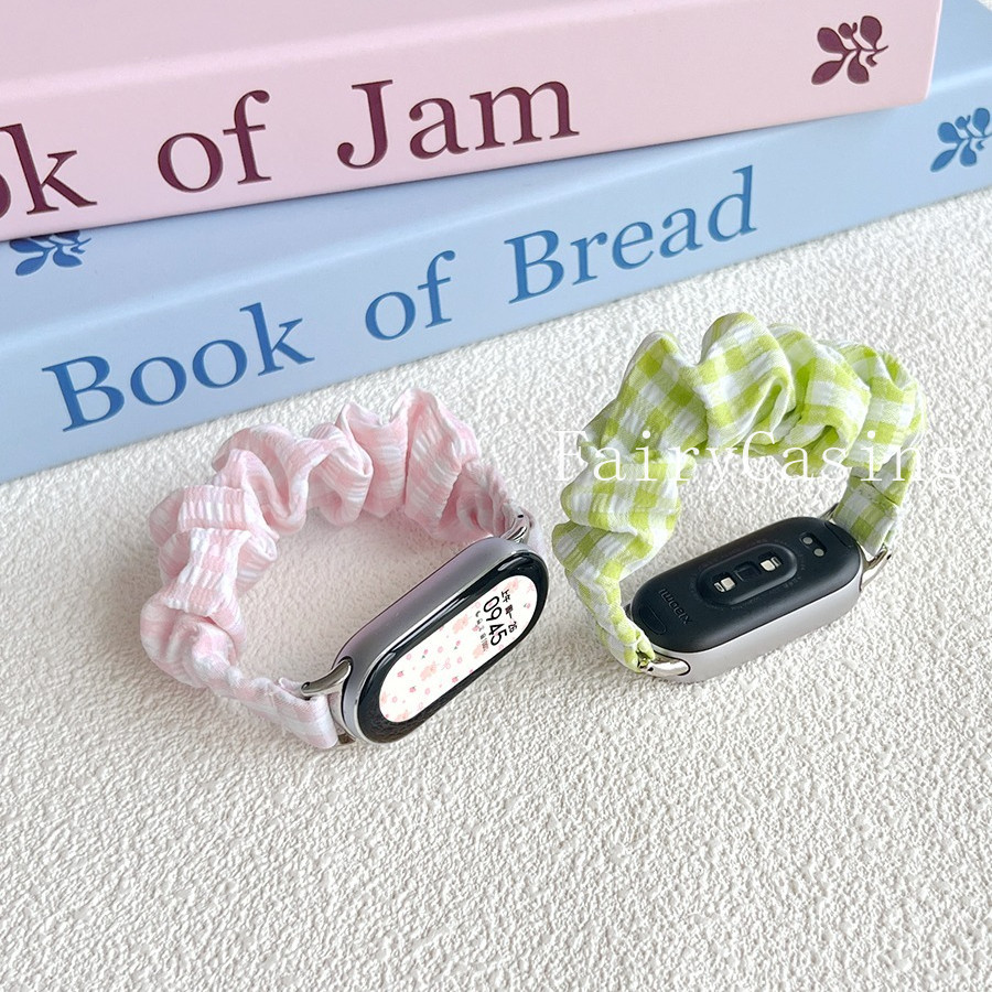 Vòng tay kẻ sọc đàn hồi cho Xiaomi Mi Band 10 9 8 7 6 5 4 3 Dây đeo đồng hồ Cotton cho Mi Band 10Ceramic Scrunchies Dây đeo cổ tay
